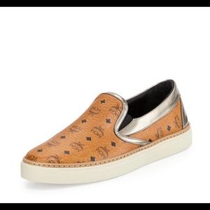 MCM Womens Cognac Leather Logo Slip on Sneakers